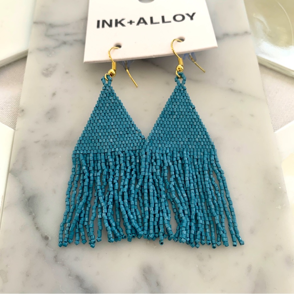 Ink+Alloy Lexie Beaded Fringe Earrings Light Blue